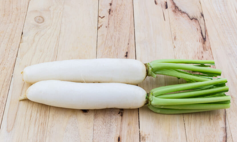 Daikon,Radishes,raphanus,Sativus,L,On,Wood,Background.